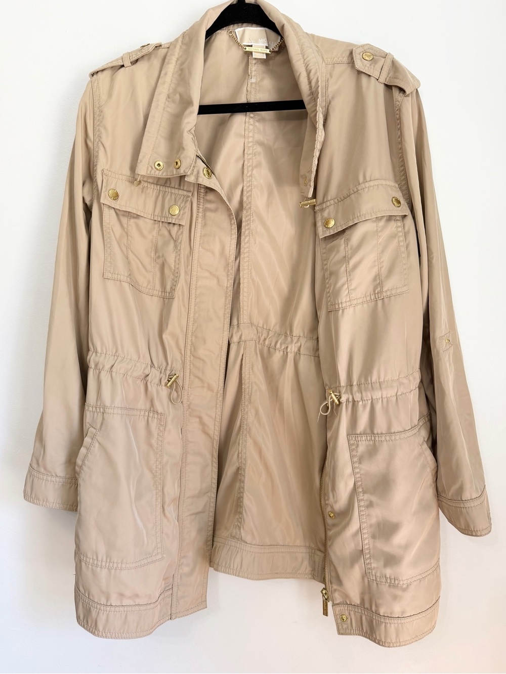 Michael Kors Women's large Khaki Tan Safari Utility Zip Up Rain Coat Jacket